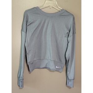 Nike Therma Fit Cropped Sweatshirt Womens Large Gray Pullover Raglan Thumbhole